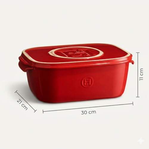Emile Henry, Burgundy Cheese Storage Box/Serving Platter, 12 x 8 x 4.4in - color: Burgundy