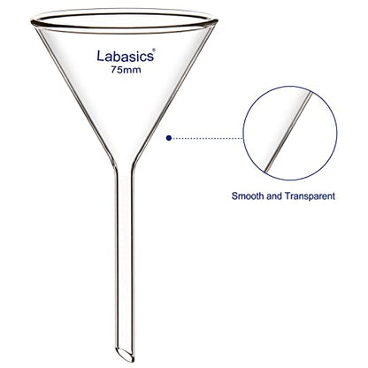 Labasics 2-Pack Glass Heavy Wall Funnel Borosilicate Glass Funnel, Short Stem 75 mm Diameter, 75 mm Stem Length - size: 75 mm Diameter and 75 mm Stem