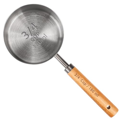 Malmo Measuring Cup with Wooden Handle, 3/4 Cup Titanium-plating 180ml Stainless Steel,Dog Food Scoop, Space Gray - size: 3/4 Cup