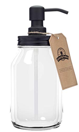 Jarmazing Products Quart-Size Mason Jar Soap Dispenser - Black - with 32 Ounce Clear Mason Jar - color: Transparent Jar / Black Lid