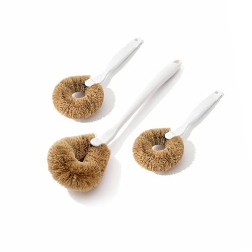 3-Piece Kitchen Brush Set - Plastic Handle Bottle Cleaners for Cups, Jars & Mugs (Wide Mouth) - Brown Bristle Scrubbers for Dish Washing (Not for Narrow-Neck Bottles) - size: 3 Piece Set - Wide Mouth Brushes