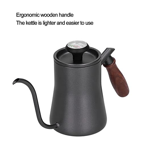 Gooseneck Coffee Kettle for Pouring, Thermometer, Filter, 550 ml, Stainless Steel, Beech, Bright, Leak-Proof, Long Service Life, Home Supplies (Black (Thermometer Model))