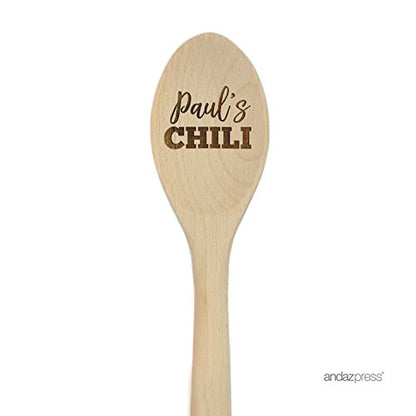 Andaz Press Personalized Laser Engraved Wooden Mixing Spoon, 12-inch, Paul's Chili, 1-Pack, Custom Name - color: Custom Pau's Chili