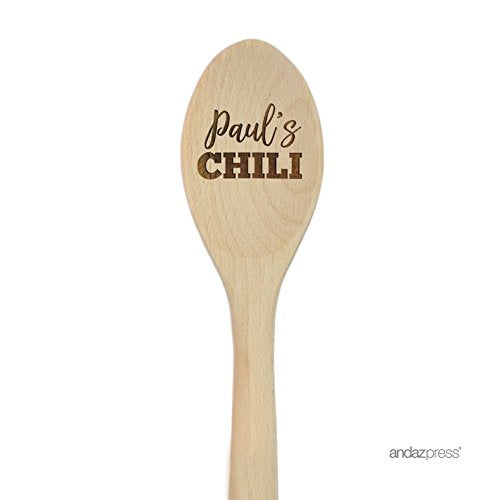 Andaz Press Personalized Laser Engraved Wooden Mixing Spoon, 12-inch, Paul's Chili, 1-Pack, Custom Name - color: Custom Pau's Chili