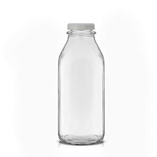 JoyJolt Glass Milk Bottles with Lids and Pourer – 32 Oz, 3 Pack Airtight Heavy Duty Reusable Glass Bottles, Leakproof, BPA-Free, Food Grade, Dishwasher Safe Jug, Pitcher for Milk, Juice, and Water - size: 32 Oz
