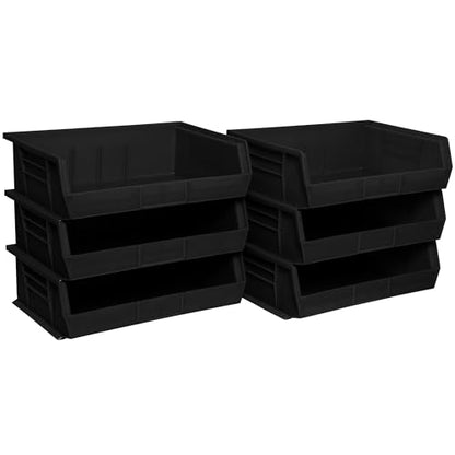 Akro-Mils 30255 AkroBins Plastic Storage Bins, Space-Saving Stackable Bins for Garage, Pantry, Craft Organization, 11" x 16" x 5", Black, 6-Pack - color: Black