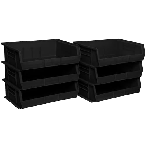 Akro-Mils 30255 AkroBins Plastic Storage Bins, Space-Saving Stackable Bins for Garage, Pantry, Craft Organization, 11" x 16" x 5", Black, 6-Pack - color: Black
