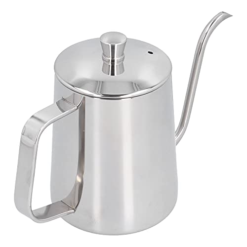 304 Stainless Steel Coffee Kettle, 600ml Gooseneck Pour Over Coffee Pot with Ergonomic Handle and Thermometer Hole, for Home Kitchen Brewing