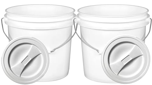 House Naturals 2 Gallon Food Grade BPA Free Bucket Container with Screw on White Lid (Pack of 2) Made in USA Container (White)