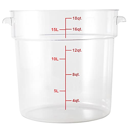Restaurantware Met Lux 18 Quart Food Storage Container, 1 Round Commercial Storage Container - Lid Sold Separately, With Volume Markers, Clear Plastic Food Prep Bucket, Space-Saving Storage - size: 18 qt, style: 1 Count