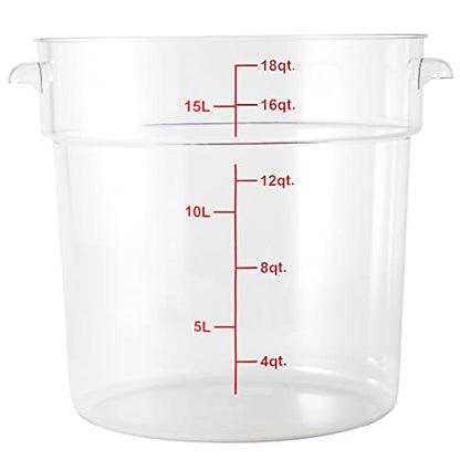 Restaurantware Met Lux 18 Quart Food Storage Containers 10 Round Commercial Storage Containers - Lids Sold Separately With Volume Markers Clear Plastic Food Prep Buckets Space-Saving Storage - size: 18 qt, style: 10 Count