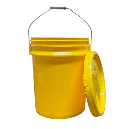 5-Gallon Yellow Bucket Pail Container with Lid | Metal Handles with Plastic Grip for Easy Carrying | Multi-Use | Easy Stack and Store | Heavy-Duty Extra Durable | Food Grade | BPA Free - 1 Pack