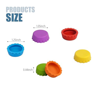6 Pack Reusable Silicone Bottle Caps, 6 Multi-Color Soda & Wine Bottle Seal Lids, Universal Fit for Home Brewing, Beer, Champagne & Beverages (Small) - size: Small