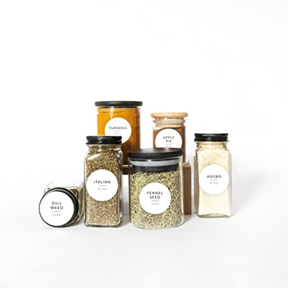 Round Spice Labels Stickers for Glass Jars - 140 Preprinted Waterproof Spice Jar Labels Stickers for Top of Lids, Seasoning Labels Only, Kitchen Pantry Organization - style: White Round Spice Labels