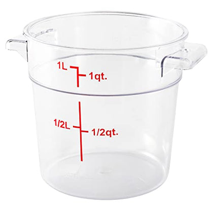 Restaurantware Met Lux 1 Quart Food Storage Containers 10 Round Commercial Storage Containers - Lids Sold Separately With Volume Markers Clear Plastic Food Prep Buckets Space-Saving Storage - size: 1 qt, style: 10 Count