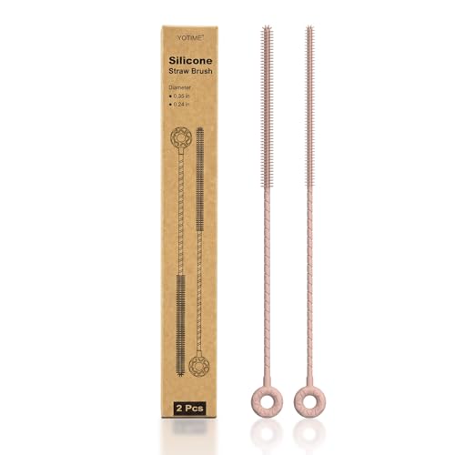 YOTIME Silicone Straw Cleaner Brush, 2 Pcs Reusable Straw Brush(6mm+9mm) for Cleaning Narrow & Wide Straws, Tumblers, Pink - color: Pink