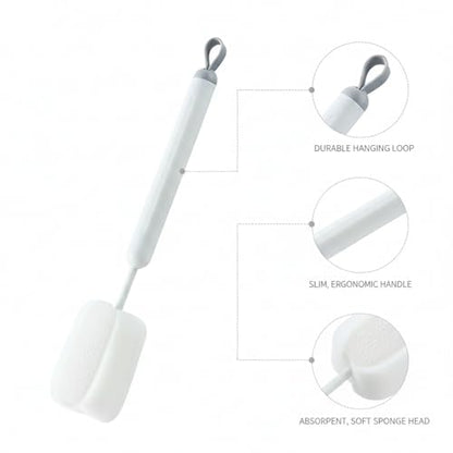 Long Handle Bottle Cleaning Brush with Soft Sponge Head for Deep Cups, Narrow Neck Bottles & Vases - 13 Inch - color: Gray