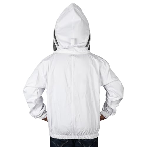 Beekeeping Jacket with Fencing Veil - Breathable Cotton Beekeeper Suit with YKK Zippers & Protective Hood (BP-101-White)-3XL - color: White, size: 3X-Large