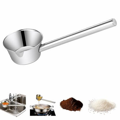 Stainless Steel Long Handle Scoop, Eagle Beak Spout Design - Multipurpose Kitchen, Bath, Garden Ladle Cup for Oil, Soup, Shampoo, Pet Food 13.8 inch Heat-Resistant Handle