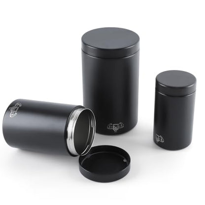 3-Piece Stainless Steel Food Canisters Set (27/47/84oz) | Airtight Metal Kitchen Storage Containers with Screw Lids | Stackable Jars for Coffee, Flour, Sugar & Protein Powder - color: Black