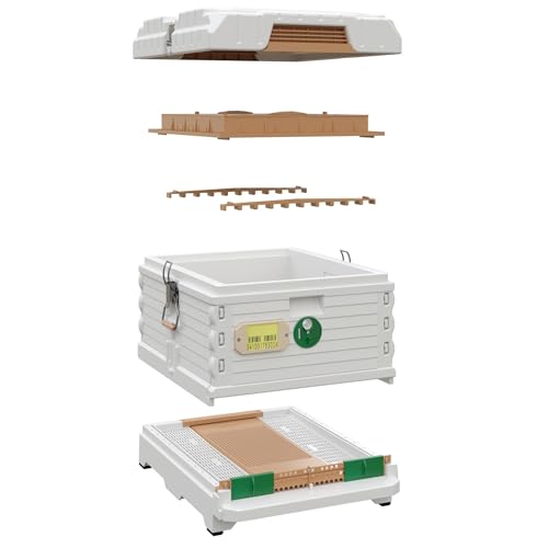Apimaye Ergo Insulated 10 Frame Bee Hive Set with New Dual Feeder! [NO Frames Included] (White Body Green Entrance, Single) - color: White Body Green Entrance