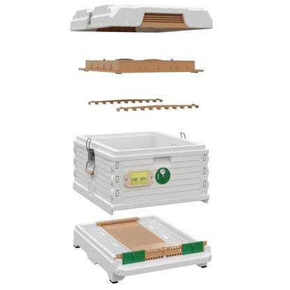 Apimaye Ergo Insulated 10 Frame Bee Hive Set with New Dual Feeder! [NO Frames Included] (White Body Green Entrance, Single) - color: White Body Green Entrance