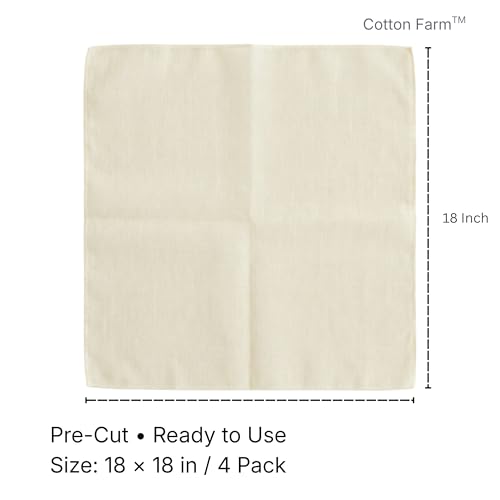 Cotton Farm Grade 100 Cheese Cloths for Straining & Cooking, 18 × 18 Inch, 100% Unbleached Cotton Cheesecloth, Butter Muslin, Finished Edge, Reusable & Pre-Washed