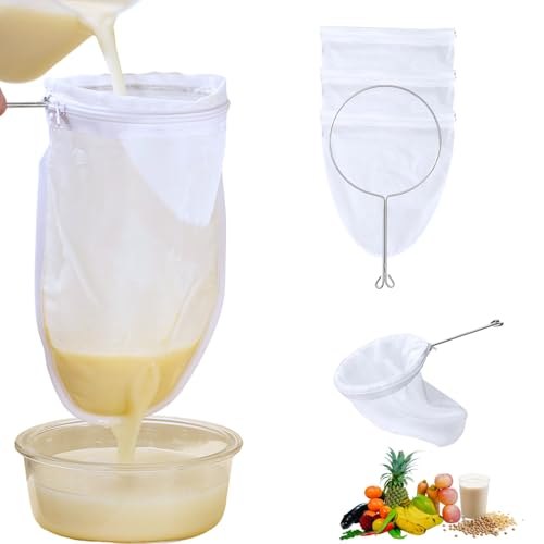 Ultra Fine Reusable Filter Bags, Cheesecloth Strainer Bag with Handle, Fine Mesh Strainer Bags for Nut Milk, Fresh Cheese, Juice, Tea, Coffee, Butter (Small Strainer Bag*3 + Handle*1) - size: Small Strainer Bag*3 + Handle*1