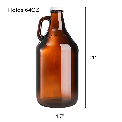 ZEAYEA 3 Pack 64 oz Glass Growler Jug, Amber Half Gallon Jug Set with Lids and Handle Great for Beer, Home Brewing, Kombucha, Distilled Water