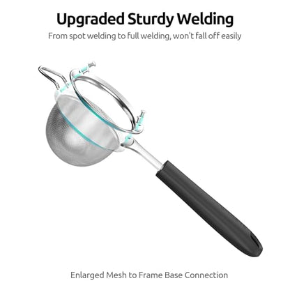 U-Taste Small Fine Mesh Strainer: 18/8 Stainless Steel 3.35in 30 Mesh Kitchen Food Sieve with Sturdy Riveted Silicone Handle, Heavy Duty Deep Handheld Metal Colander for Tea, Juice (Black) - color: (2) Black, size: S-3.35in