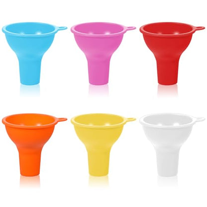 6 Pcs Silicone Kitchen Funnel Set, Wide Mouth Funnel Flexible Canning Silicone Funnels for Filling Bottles Oil Water Home Restaurant Jars Cans, 3.2 x 1 Inch (Multi Color)