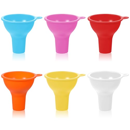 6 Pcs Silicone Kitchen Funnel Set, Wide Mouth Funnel Flexible Canning Silicone Funnels for Filling Bottles Oil Water Home Restaurant Jars Cans, 3.2 x 1 Inch (Multi Color)