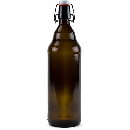 Glass Grolsch Beer Bottles, Quart Size - 33 oz Dark Amber Single - Airtight Seal with Swing Top/Flip Top Stoppers - Supplies for Home Brewing Fermenting of Alcohol, Kombucha Tea, Wine, Homemade Soda