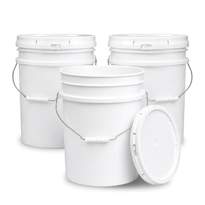 ePackageSupply 5 Gallon Bucket - Food Grade w/Lid BPA-Free, 3 Pack - White | Airtight Gasketed Tear Strip Lid, Heavy-Duty 90 Mil HDPE Plastic Pail, Bulk Storage, Food Safe Durable Container, Made in USA - color: White, size: 3 Packs