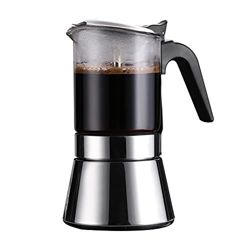 SIXAQUAE Induction Moka Pot, Crystal Glass-top & Stainless Steel Stovetop Espresso Maker,Classic Italian coffee maker (160ml) - size: 160 ml - Standard