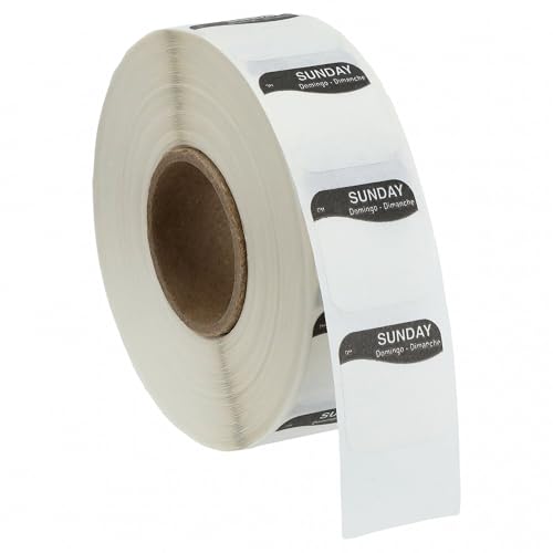 DayMark DissolveMark Day of the Week Trilingual Dissolvable Label, Sunday, 3/4" x 3/4", Black (Roll of 1000) - size: Sunday