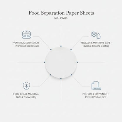 Food Separation Paper Sheets, Silicone Coated Parchment for Freezer Storage, Non-Stick Liner for Burgers Cheese and Baked Goods, Pre-Cut White Sheets, 500 Count (500-Pack) - size: 7.87 x 3.94 x 2.36 in