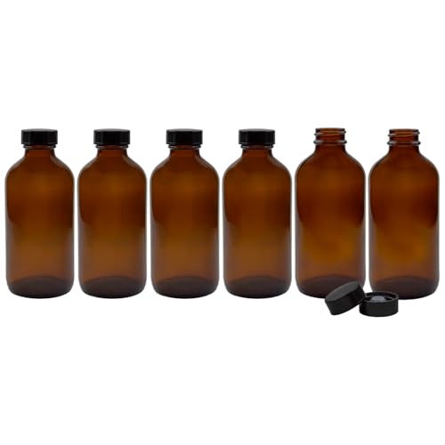 Cornucopia 8-Ounce Amber Glass Bottles with Polycone Caps, 6-Pack