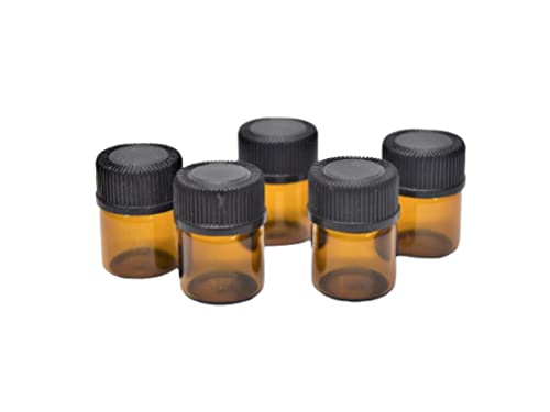 50Pack Set 1ML Amber Glass Bottle with Orifice Reducer and Cap Small Essential Oil Vials (1ML) - size: 1ML