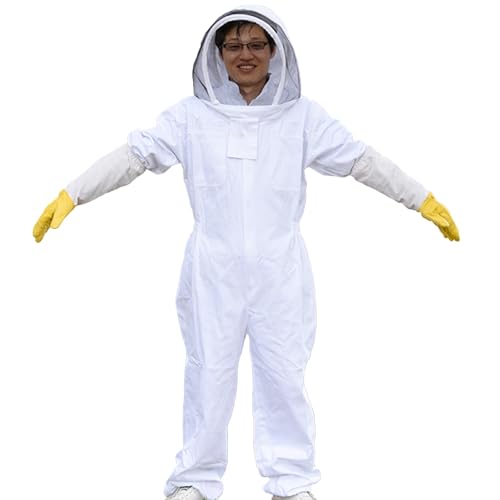 Bee Suit with Veil Hood and Sheepskin Gloves Sting Proof Beekeeping Suit for Men Women Full Body Ventilated Fabric(Medium) - size: Medium