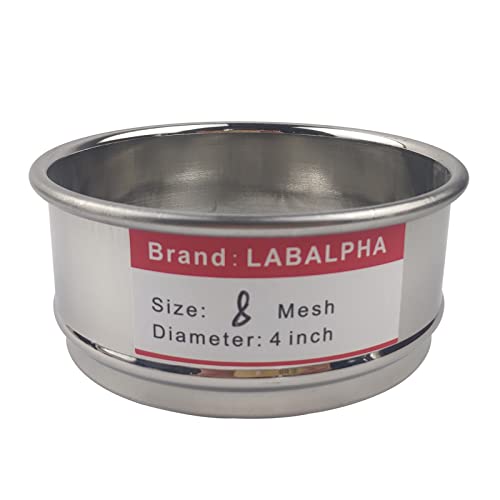 LABALPHA 8 Mesh Lab Sieves, Test Sieve #8 Mesh, 4'' Diameter, 304 Stainless Steel Wire Cloth (2.5mm) - size: 8 mesh (2.5mm)