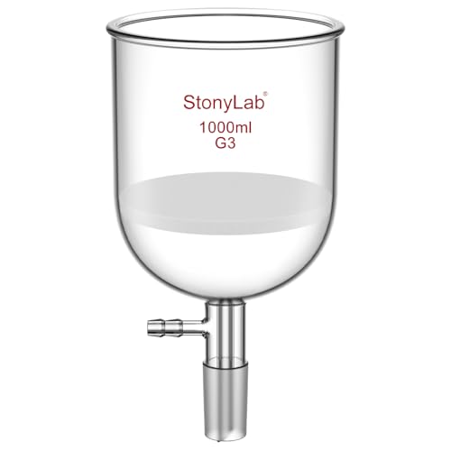 StonyLab Borosilicate Glass Buchner Filtering Funnel with Fine Frit(G3), 113mm Inner-Diameter, 110mm Depth, with 24/40 Standard Taper Inner Joint and Vacuum Serrated Tubulation (1000ml) - size: 1000 mL