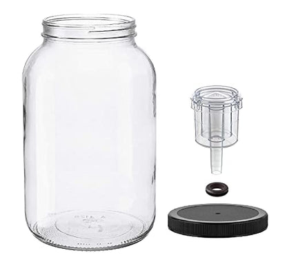North Mountain Supply 1 Gallon Glass Jar Wide Mouth with Grommeted Black Plastic Lid, and 2-Piece Airlock - USDA, BPA-Free, Made in the USA - for Fermenting, Kombucha, and Much More!