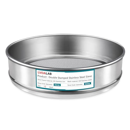 304 Stainless Steel Mesh Lab Sieve, 12 Mesh(1.7mm) Aperture Test Sieve, 7.9Inch(20cm) Dia Economy Standard Analysis Sample Test Sieves for Industrial Laboratory Homes - size: 12Mesh(1.7mm)/Ф7.9in