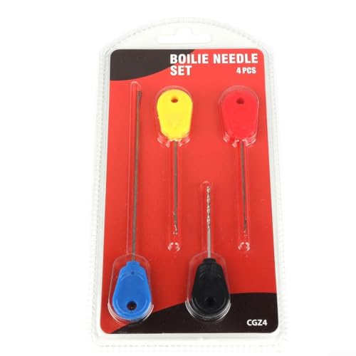 Baiting Needle Set, 4-Piece Carp Fishing Boilie Bait Drill Tool Kit with Gated Latch for Hair Rigs, Worms, Pellets, and Meat Baits