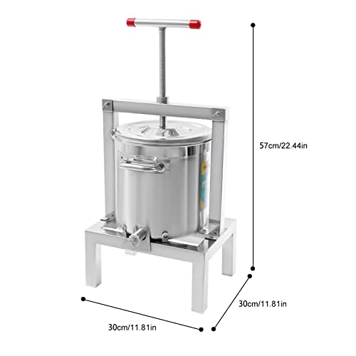 2.6gal/10L Manual Fruit Juicer Grape with T-shape Handle, DIY Large Fruit Honey Presser and Cider, Wine, Grape, Apple Press Extractor for Wine and Juice Making with Stainless Steel Bucket