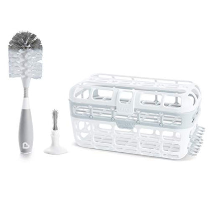 Munchkin® Baby Bottle & Small Parts Cleaning Set, Includes High Capacity Dishwasher Basket & Bristle Bottle Brush, Grey - size: 3 Piece Set
