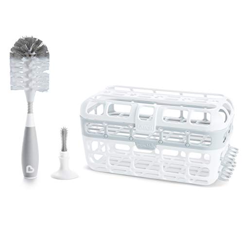 Munchkin® Baby Bottle & Small Parts Cleaning Set, Includes High Capacity Dishwasher Basket & Bristle Bottle Brush, Grey - size: 3 Piece Set