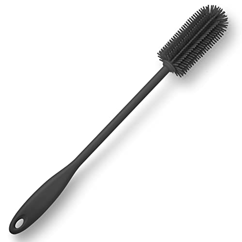 Silicone Bottle Brush, Water Bottle Cleaner Brush with Long Handle, Perfect for Cleaning Narrow Neck Containers, Vacuum Sports Bottle, Tumblers, Flask, Glassware (1 Pack, Charcoal) - color: Charcoal
