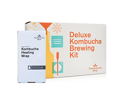 The Kombucha Shop, Deluxe Kombucha Brewing Kit with Premium Heating Wrap - Six Swing Top Bottles, Stainless Steel Funnel, Custom Bottle Brush, Premium Heating Wrap & Our Original Brewing Kit